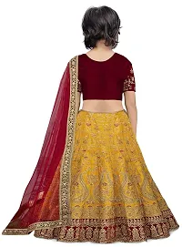 Femisha Creation Girls Taffeta Satin Latest Embroidered Lehenga Choli With Dupatta Set (9-10 Years, Yellow)-thumb1