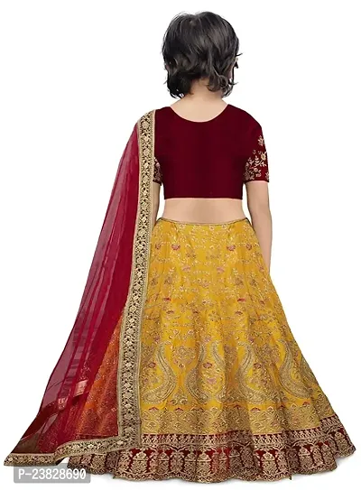 Femisha Creation Girls Taffeta Satin Latest Embroidered Lehenga Choli With Dupatta Set (9-10 Years, Yellow)-thumb2