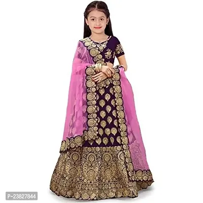 Femisha Creation Taffeta Satin Girls Lehenga Choli (14-15 Years, Purple)-thumb0