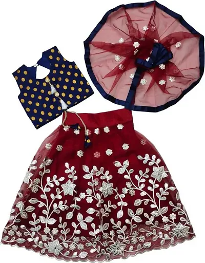 Femisha Creation Kids Baby Girl's Net Readymade Lehenga Choli (3-4 Years, Maroon)