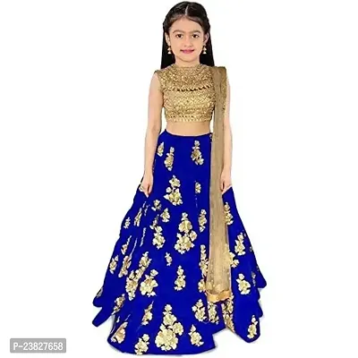 Femisha Creation Taffeta Satin Girls Lehenga Choli (12-13 Years, Royal Blue)-thumb0