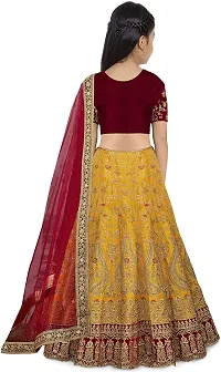 Femisha Creation Girls Satin Lehenga Choli (9-10 Years, Yellow)-thumb1