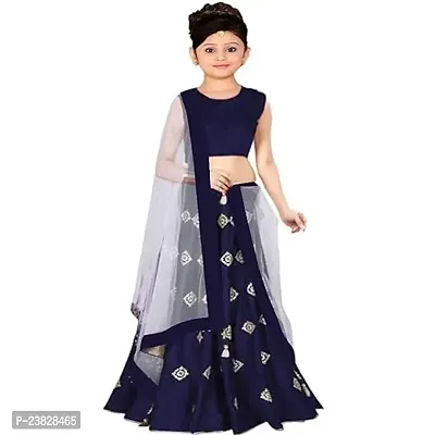 Femisha Creation Girls Satin Designer Lehenga Choli (14-15 Years, Navy Blue)-thumb0