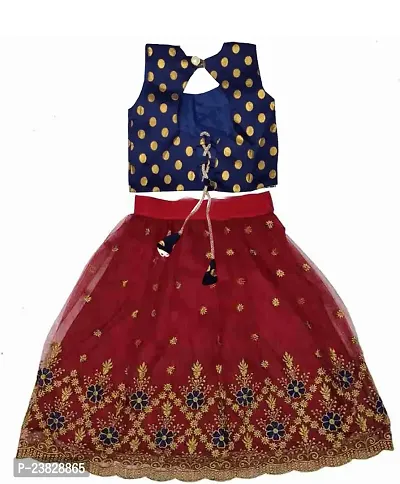 Femisha Creation Kids Girl's Net Readymade Lehenga Choli (7-8, Maroon)-thumb2