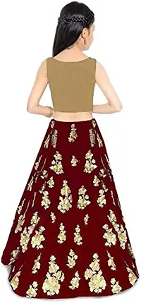 Femisha Creation Taffeta Satin Girls Lehenga Choli (7-8 Years, Maroon)-thumb1