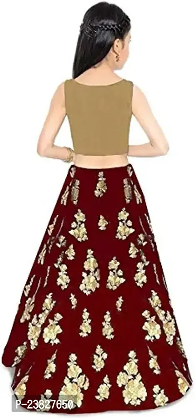 Femisha Creation Taffeta Satin Girls Lehenga Choli (7-8 Years, Maroon)-thumb2