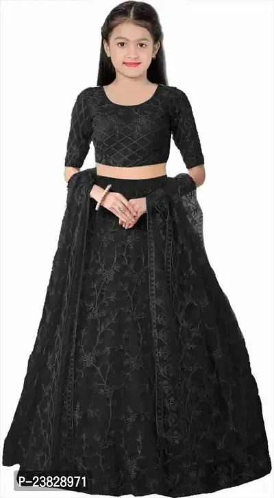 Femisha Creation Girls Net Heavy Work Wedding Semi Stitched Lehenga Choli With Dupatta Set (10-11 Years, Black)-thumb0