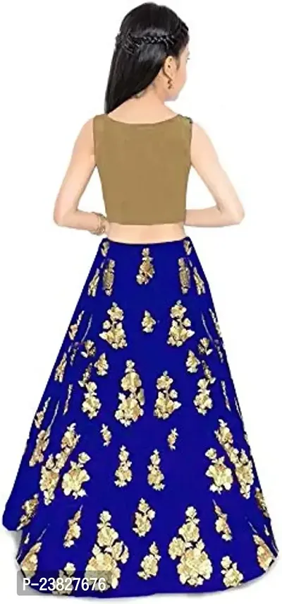 Femisha Creation Taffeta Satin Girls Lehenga Choli (3-4 Years, Royal Blue)-thumb2