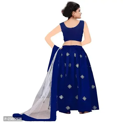 Femisha Creation Girls' Satin Lehenga Choli (K_Silver_Butti_Royal_Royal Blue_9-10 Years)-thumb2