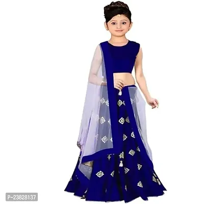 Femisha Creation Girls Satin Designer Lehenga Choli (13-14 Years, Royal Blue)-thumb0