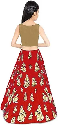 Femisha Creation Taffeta Satin Girls Lehenga Choli (11-12 Years, Red)-thumb1