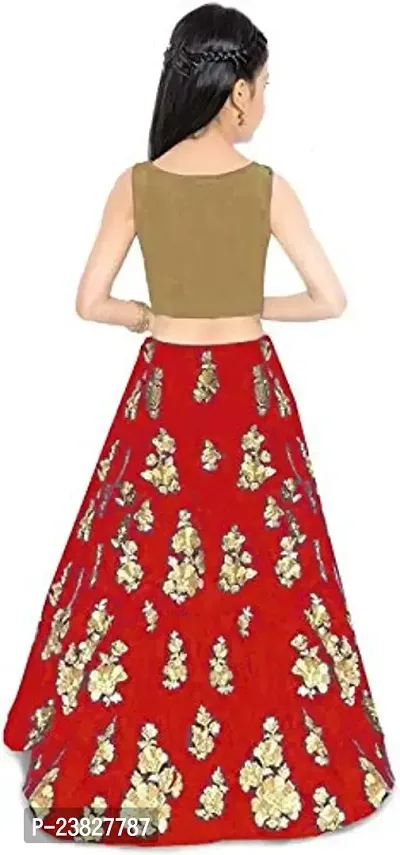 Femisha Creation Taffeta Satin Girls Lehenga Choli (11-12 Years, Red)-thumb2