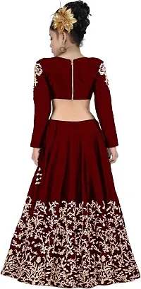 Femisha Creation New Girls Taffeta Satin Semi-stitched Lehenga Choli (3-4 Years, Maroon)-thumb1