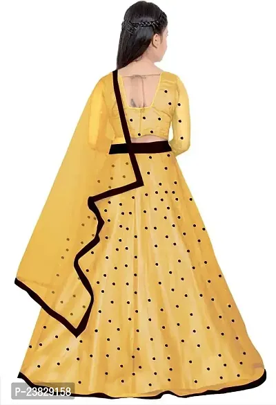 Femisha Creation Girl's Net Semi-Stitched Lehenga Choli Width Dupatta (6-7 Years, Yellow)-thumb2