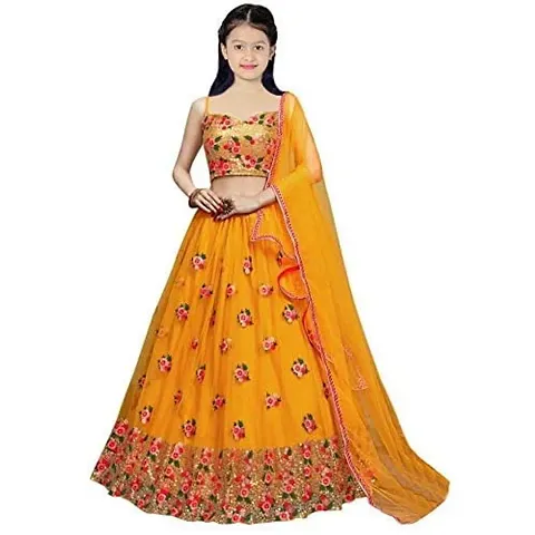 Fond Fashion Girl's Tafetta Sattin Semi-Stitched girl's Lehenga Choli for 4-13 Year Girls (6-7 Years)