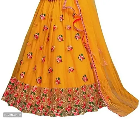 Femisha Creation Girl's Taffeta Satin Semi stitched Lehenga Choli (FC_K_Alexa002_Yellow_13-14 Years)-thumb3