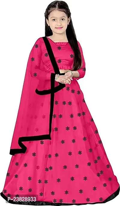 Femisha Creation Kids Net Embrodaried Semi Stitched Lehenga Choli With Dupatta (4-5 Years, Pink)