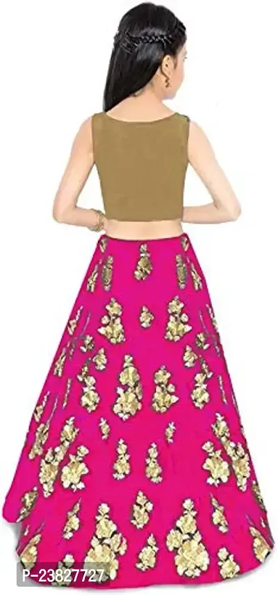 Femisha Creation Taffeta Satin Girls Lehenga Choli (8-9 Years, Pink)-thumb2