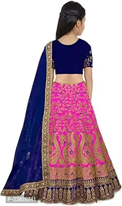 Femisha Creation Girls Taffeta Silk Semi-Stitched Lehenga Choli For Embroidered Worked and Net Dupatta (4-5 Years, Pink)-thumb2