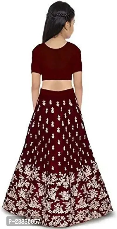 Femisha Creation Girls Embroidered Lehenga, Choli and Dupatta Set (3-4 Years, Maroon)-thumb2