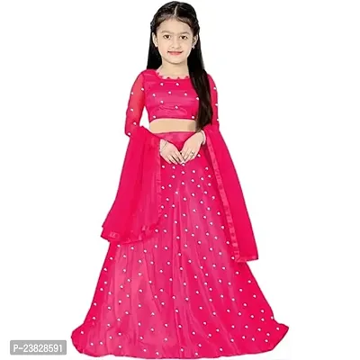 Femisha Creation Girls Soft Net Latest Embroidered Lehenga Choli (10-11 Years, Pink)-thumb0