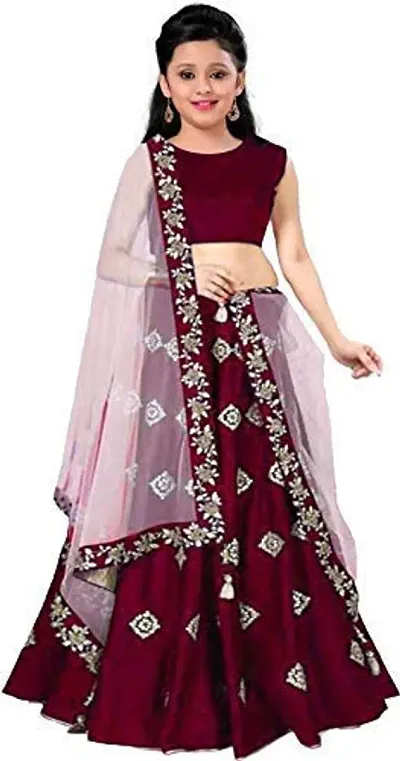 Femisha Creation Girl's Taffeta Silk Semi-stitch Lehenga Choli (4-5 Years, Black)