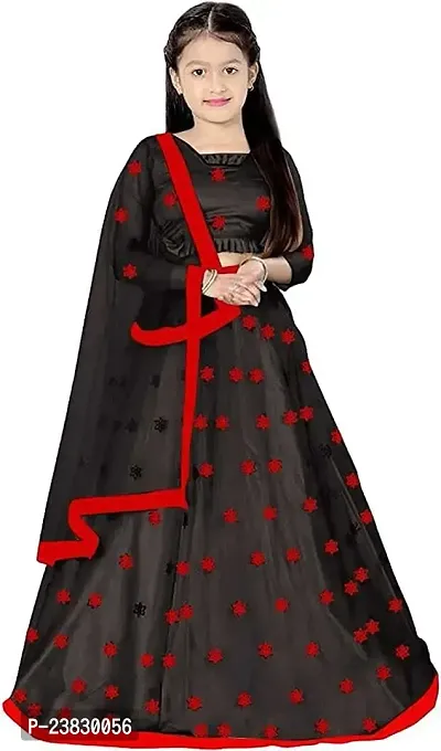 Femisha Creation Kids Net Embrodaried Semi Stitched Lehenga Choli With Dupatta (11-12 Years, Black)