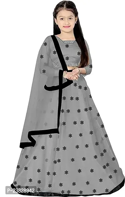 Femisha Creation Kids Net Embrodaried Semi Stitched Lehenga Choli With Dupatta (7-8 Years, Grey)