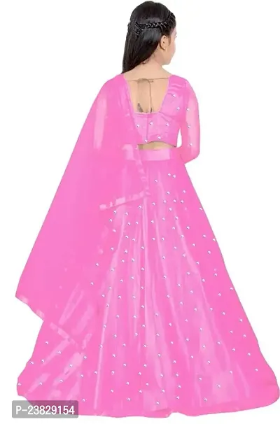 Femisha Creation Girl's Net Semi-Stitched Lehenga Choli Width Dupatta (6-7 Years, Baby Pink)-thumb2