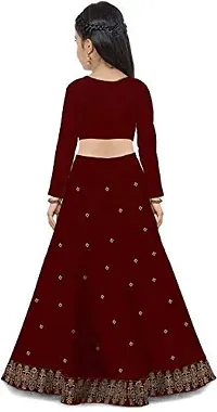 Femisha Creation Taffeta Satin Semi stitch girls lehenga choli (7-8 Years, Maroon)-thumb1