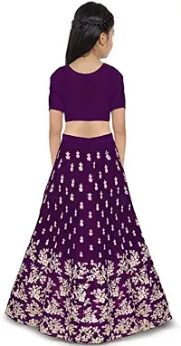 Femisha Creation Girls Embroidered Lehenga, Choli and Dupatta Set (12-13 Years, Purple)-thumb1