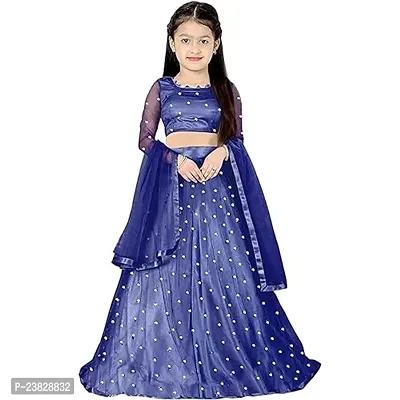 Femisha Creation Girls Soft Net Latest Embroidered Lehenga Choli (3-4 Years, Blue)-thumb0