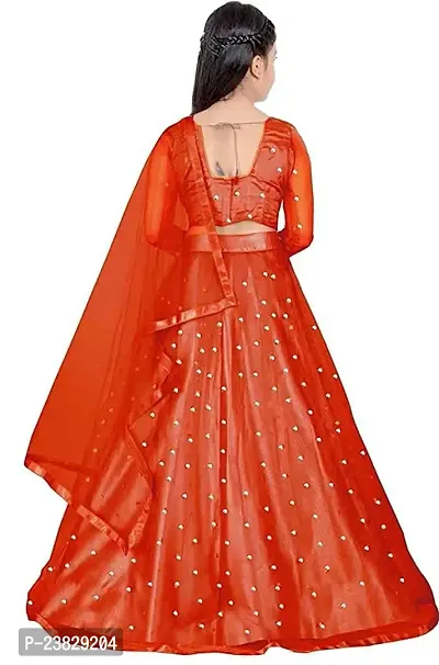 Femisha Creation Girl's Net Semi-Stitched Lehenga Choli Width Dupatta (7-8 Years, Red)-thumb2