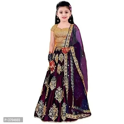 Wine Heavy Work Solid Designer Kids Girls Party Wear Semi Stitched Lehenga Choli_(Comfortable To 8-13 Years Girls)_Free Size.-thumb0