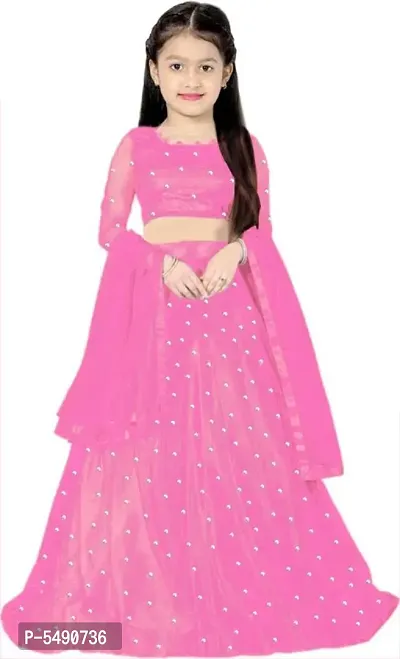 Femisha Creation Baby pink Embroidered Girls Party Wear Semi Stitched Lehenga Choli_(It's Suitable To 3-15 Years Girls)Free Size-thumb0