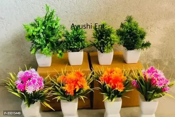 Classic Pot with Artificial Flower Plant Pack Of 8