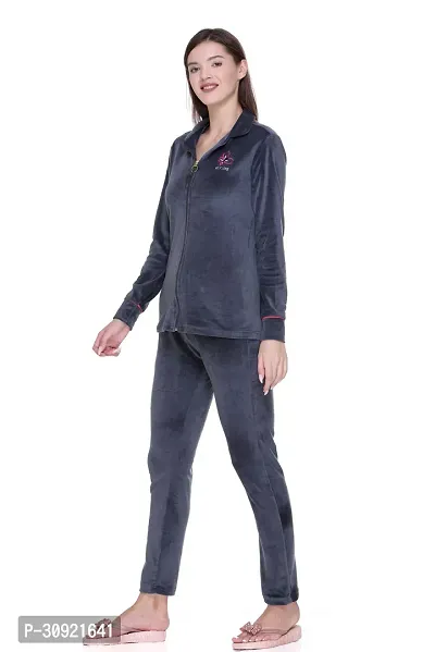 Cushybee Women Grey/Zipper Velvet NightSuit-thumb2