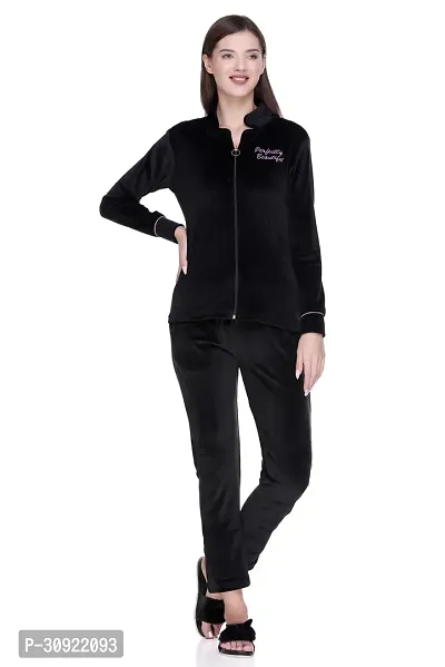 Cushybee Women  Black/Zipper Velvet Night Suit-thumb0