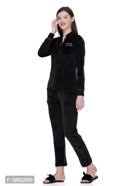 Cushybee Women  Black/Zipper Velvet Night Suit-thumb2