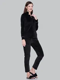 Cushybee Women  Black/Zipper Velvet Night Suit-thumb3