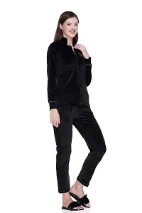 Cushybee Women  Black/Zipper Velvet Night Suit-thumb4