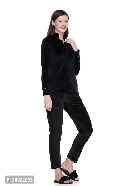 Cushybee Women  Black/Zipper Velvet Night Suit-thumb5