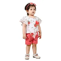 Teen Hug Baby Girls Party Festive Top  Shorts sets cotton blend top and denim shorts Red color (Size 6 Months up to 2Years)-thumb3