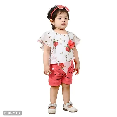 Teen Hug Baby Girls Party Festive Top  Shorts sets cotton blend top and denim shorts Red color (Size 6 Months up to 2Years)-thumb4