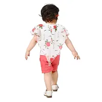 Teen Hug Baby Girls Party Festive Top  Shorts sets cotton blend top and denim shorts Red color (Size 6 Months up to 2Years)-thumb1