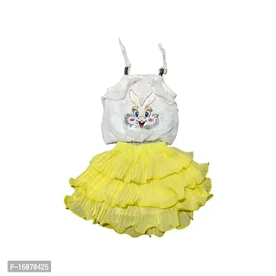 Teen Hug Baby Girl Rabbit Sticker New Look Festive/Party Knee Length Sleeveless Western Wear Cotton Blend Top and Skrit Set-thumb0