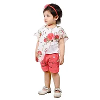 Teen Hug Baby Girls Party Festive Top  Shorts sets cotton blend top and denim shorts Red color (Size 6 Months up to 2Years)-thumb2