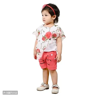 Teen Hug Baby Girls Party Festive Top  Shorts sets cotton blend top and denim shorts Red color (Size 6 Months up to 2Years)-thumb3
