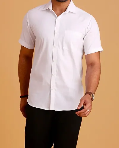 Mens Cotton Half Sleeves Solid Formal Shirt
