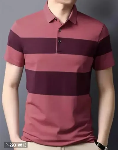 Reliable Pink Cotton Colourblocked Polos For Men-thumb0